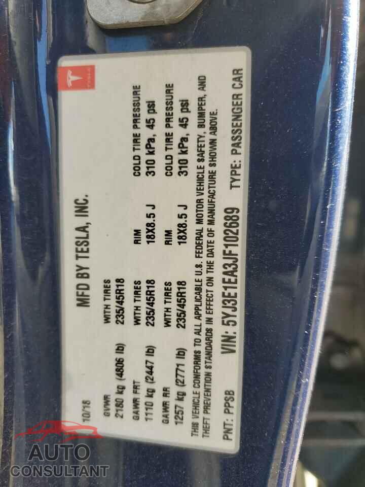 TESLA MODEL 3 2018 - 5YJ3E1EA3JF102689