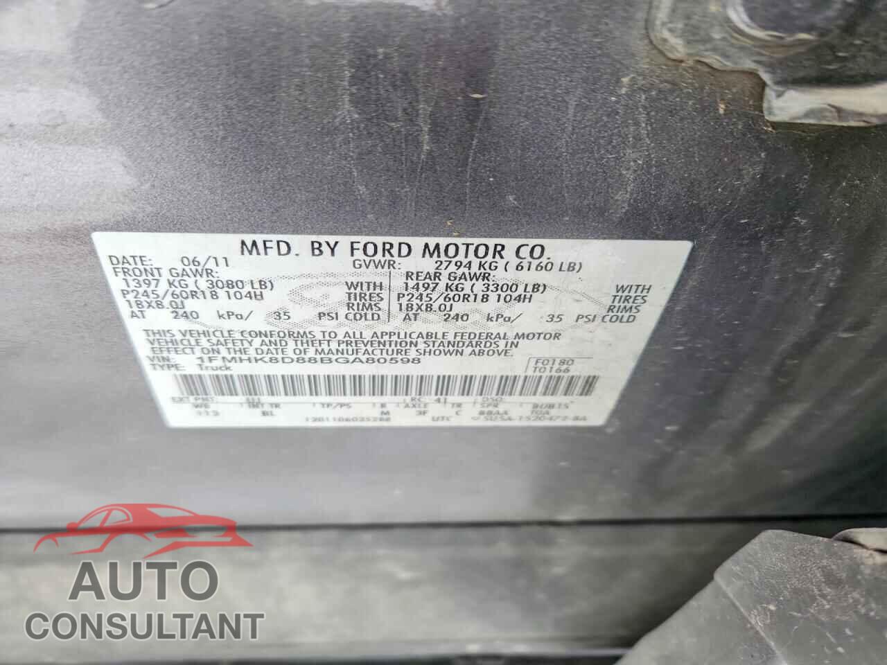 FORD EXPLORER 2011 - 1FMHK8D88BGA80598