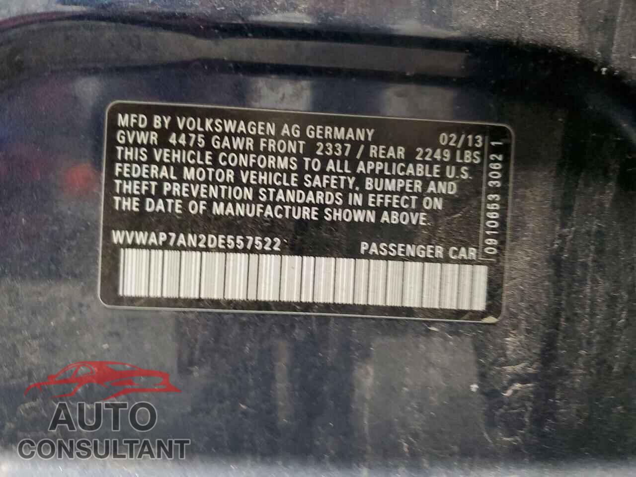 VOLKSWAGEN CC 2013 - WVWAP7AN2DE557522