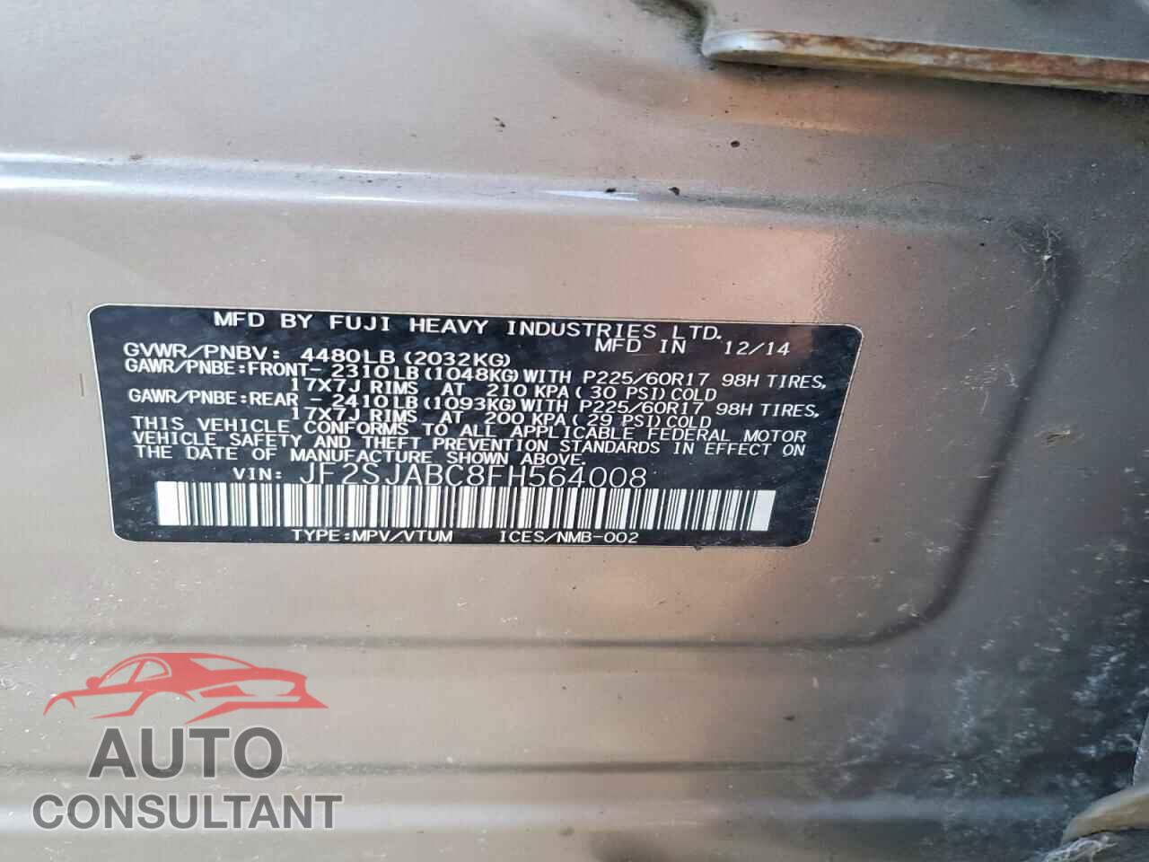 SUBARU FORESTER 2015 - JF2SJABC8FH564008