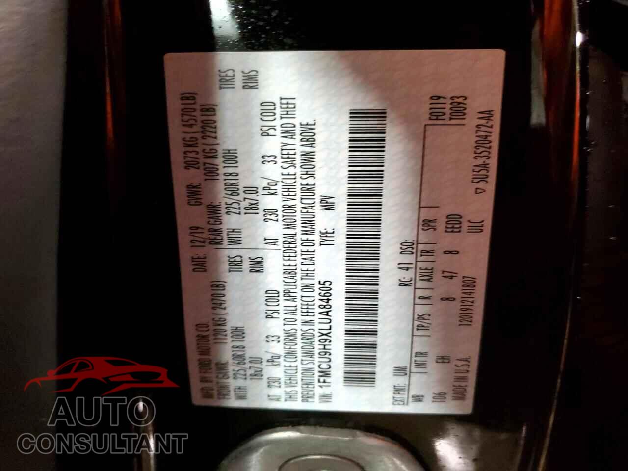 FORD ESCAPE 2020 - 1FMCU9H9XLUA84605