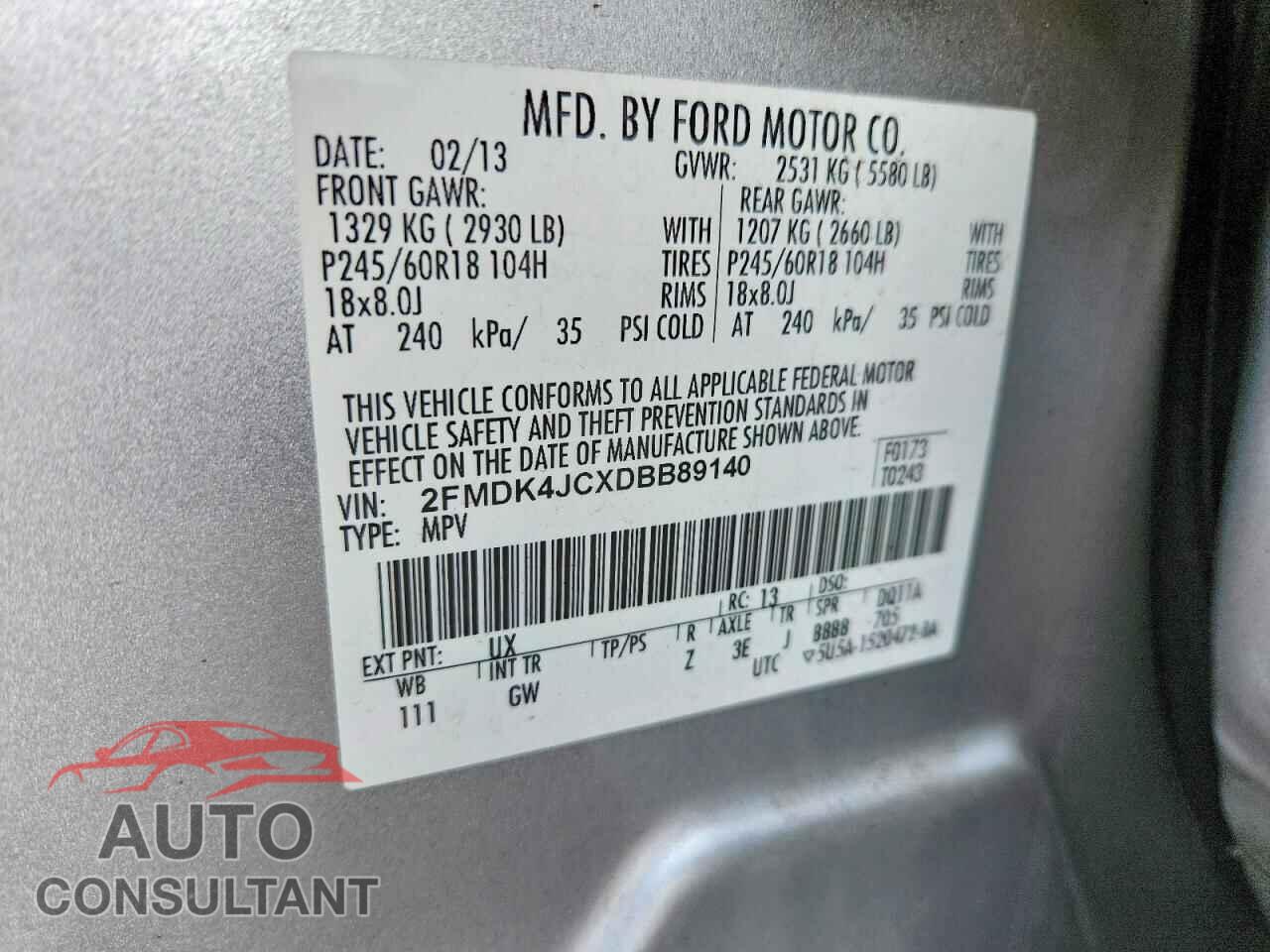 FORD EDGE 2013 - 2FMDK4JCXDBB89140