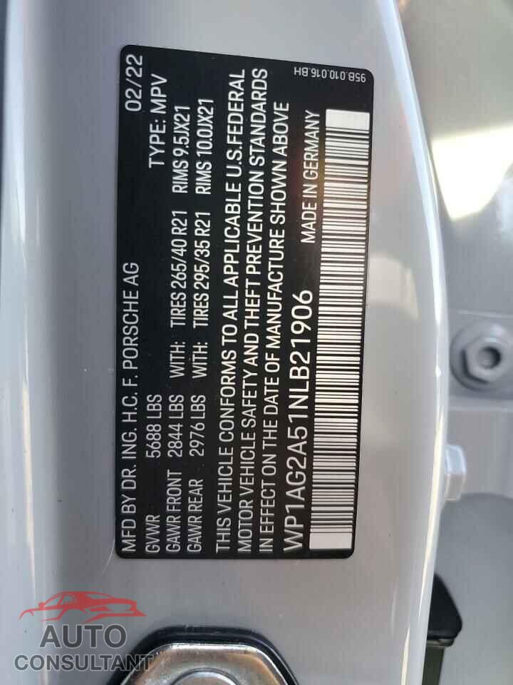 PORSCHE MACAN 2022 - WP1AG2A51NLB21906