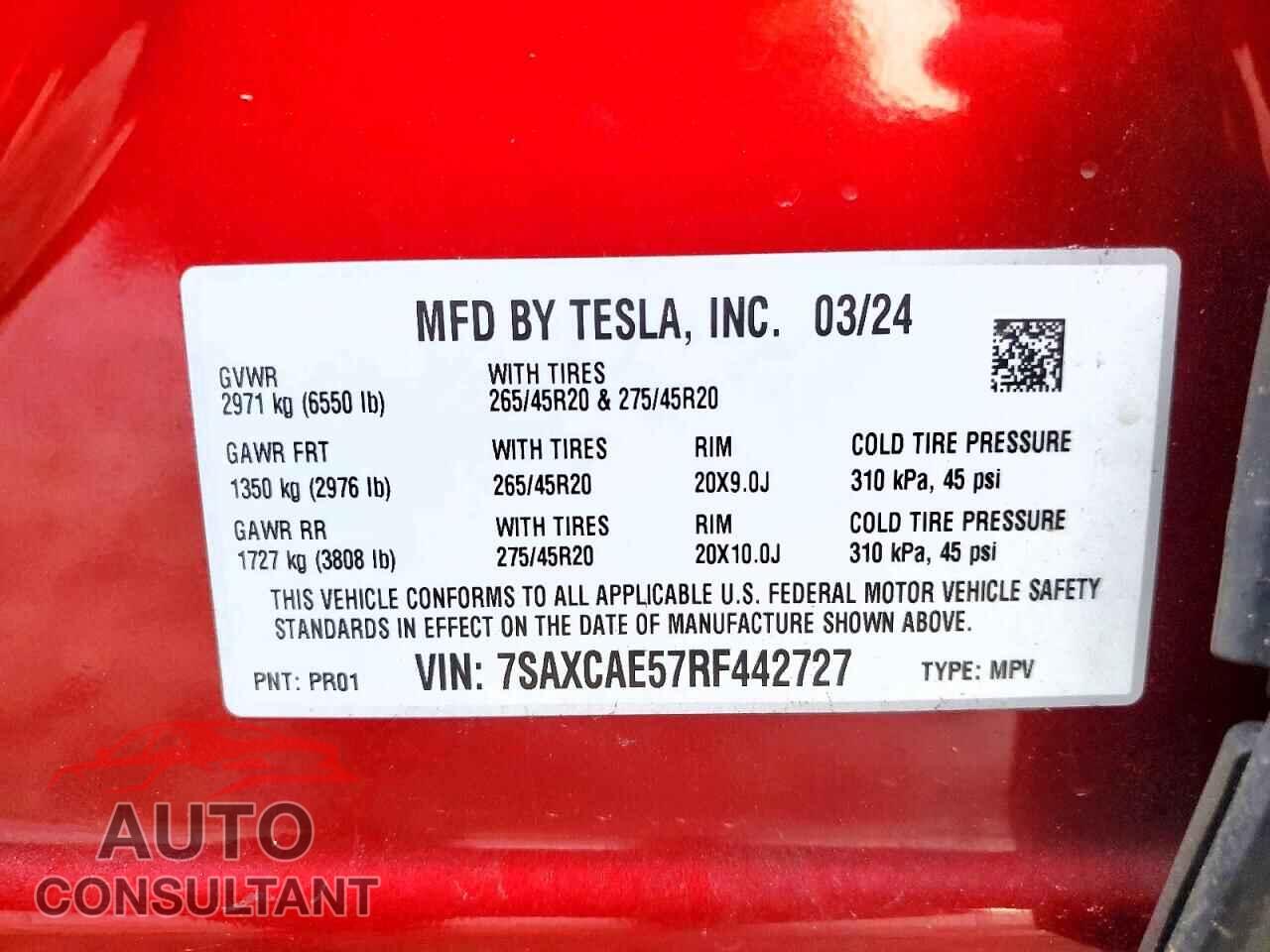 TESLA MODEL X 2024 - 7SAXCAE57RF442727