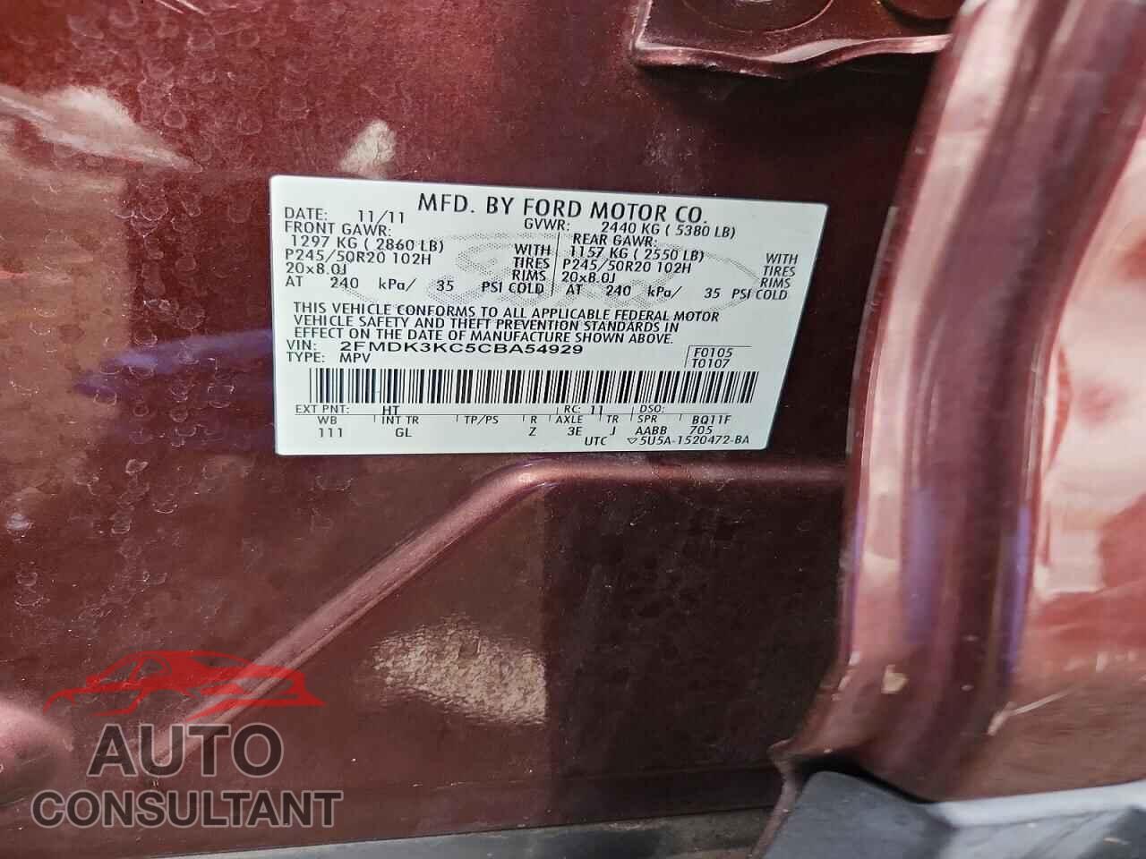 FORD EDGE 2012 - 2FMDK3KC5CBA54929
