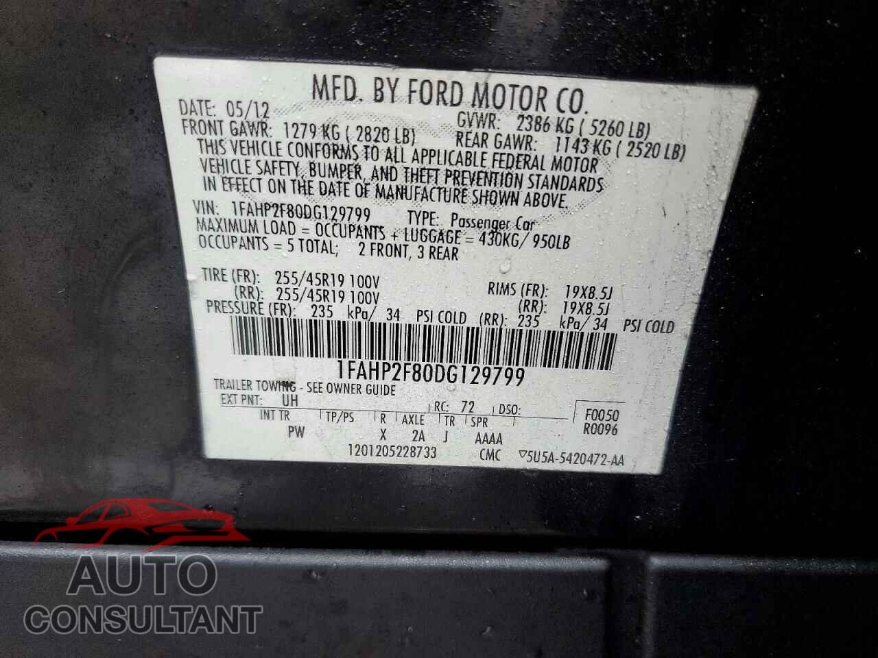 FORD TAURUS 2013 - 1FAHP2F80DG129799