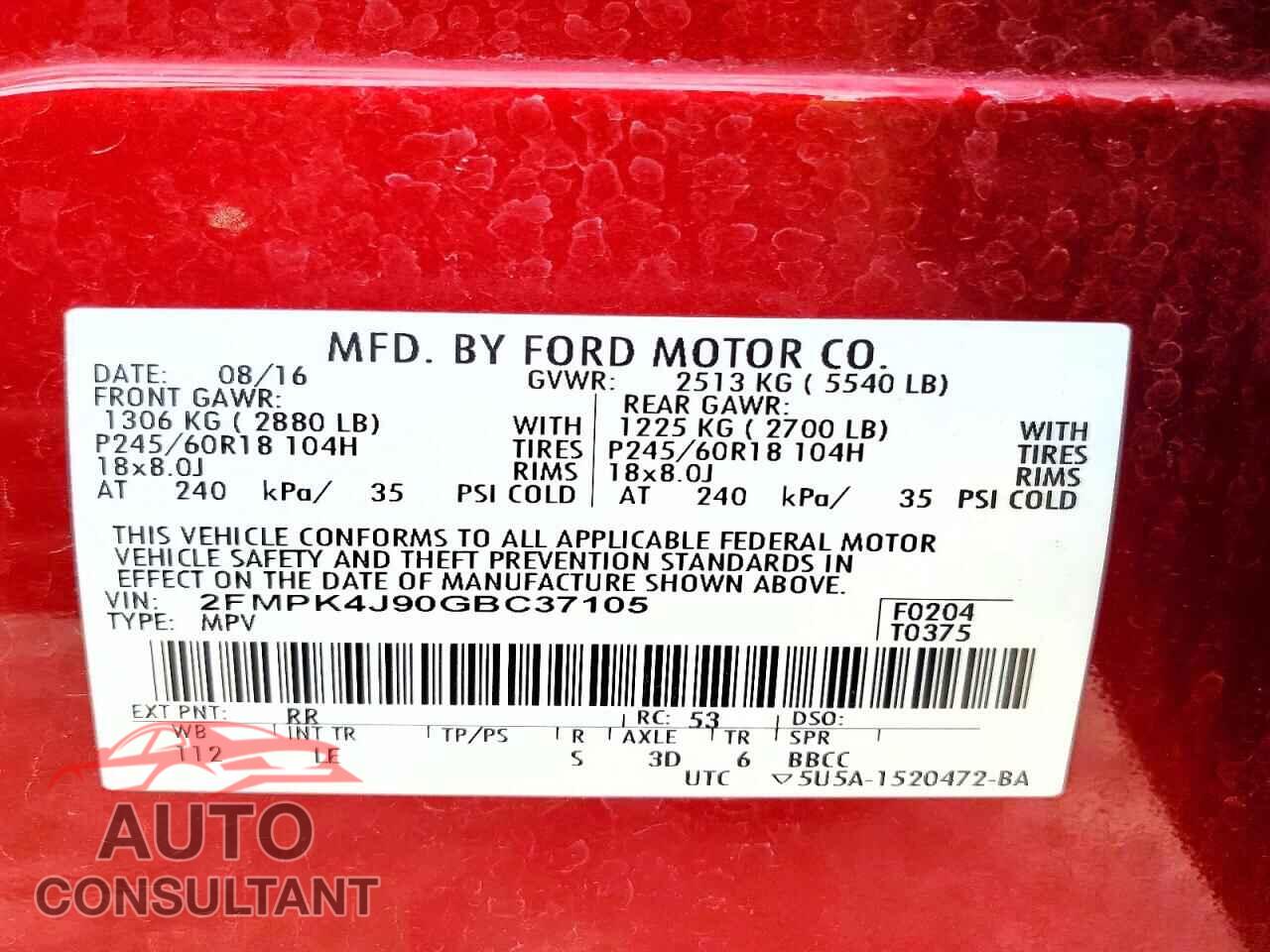 FORD EDGE 2016 - 2FMPK4J90GBC37105