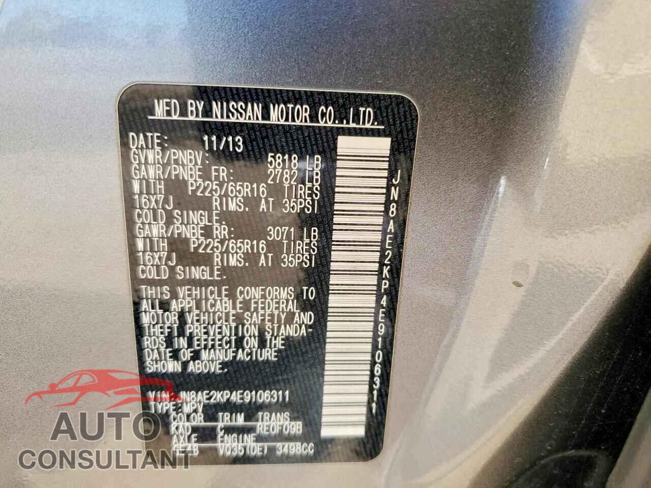 NISSAN QUEST 2014 - JN8AE2KP4E9106311
