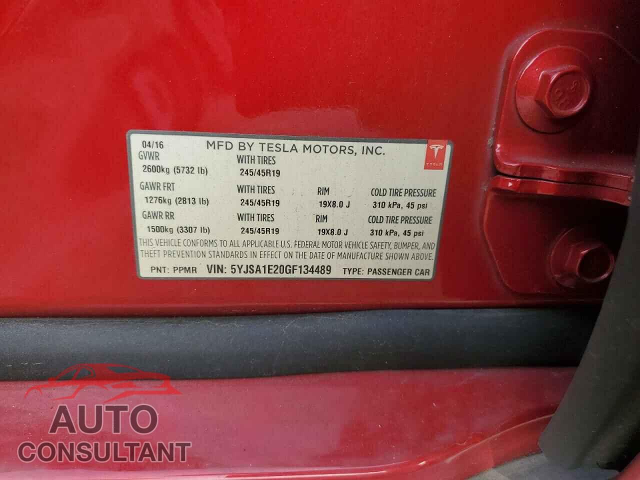 TESLA MODEL S 2016 - 5YJSA1E20GF134489