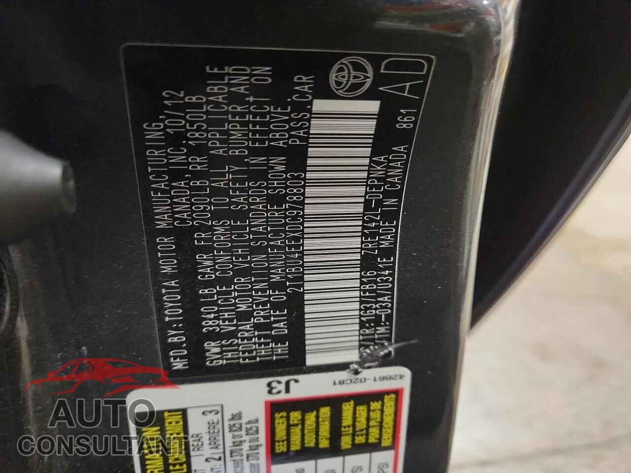 TOYOTA COROLLA 2013 - 2T1BU4EEXDC978803