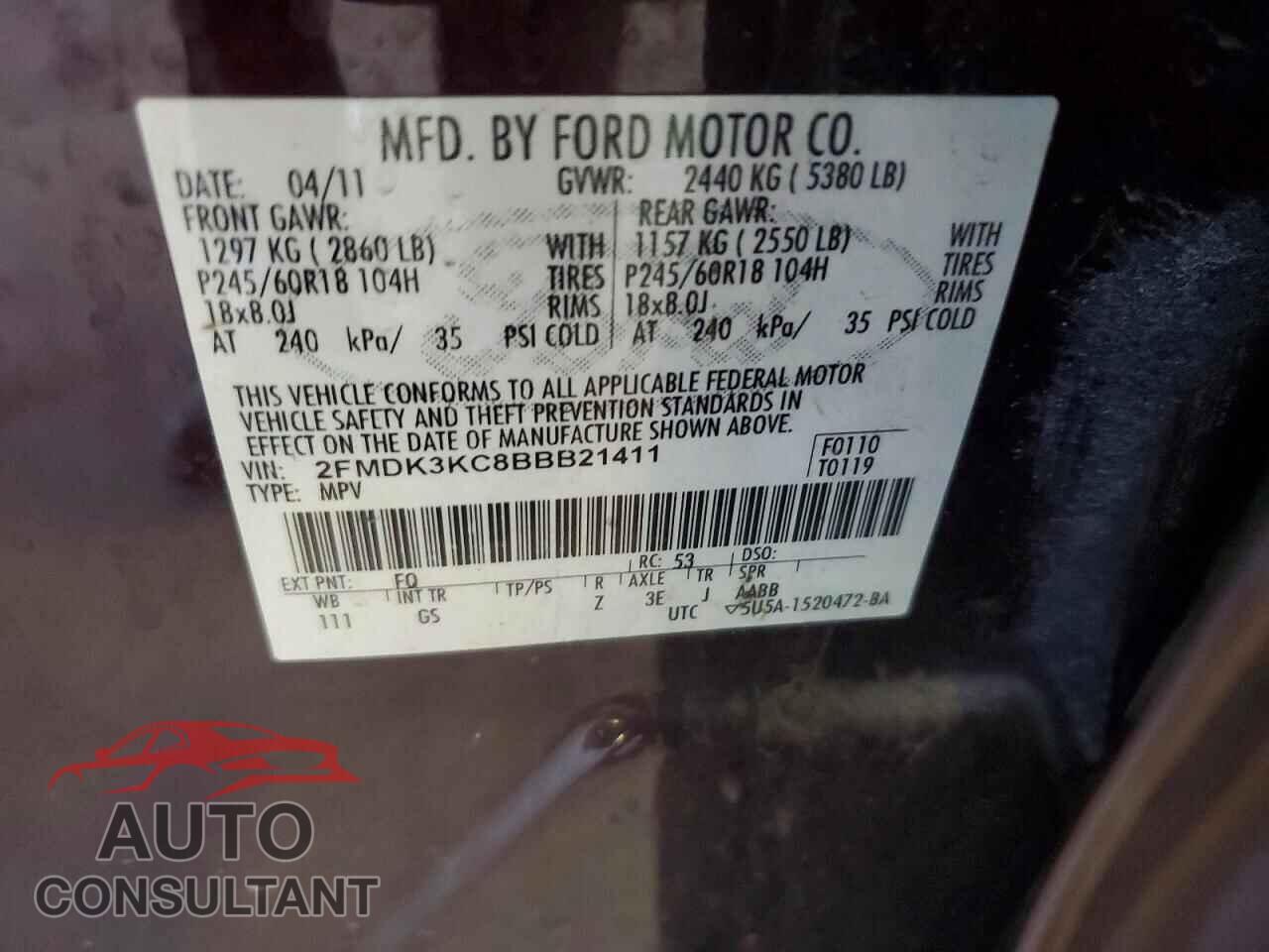 FORD EDGE 2011 - 2FMDK3KC8BBB21411