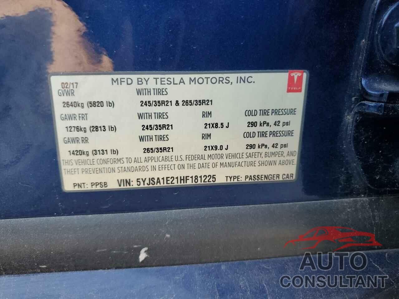 TESLA MODEL S 2017 - 5YJSA1E21HF181225