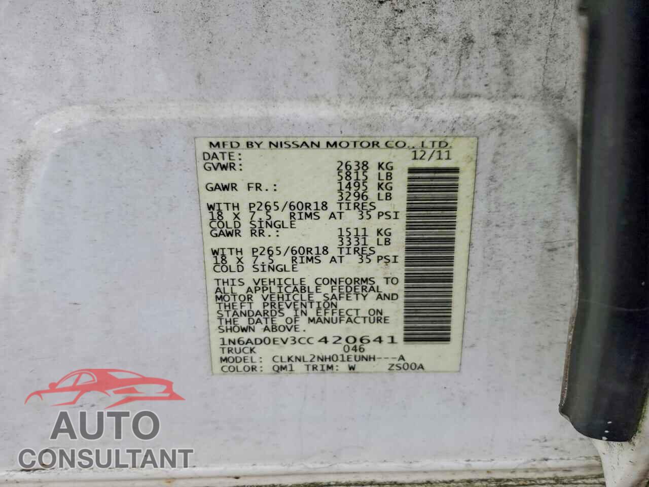 NISSAN FRONTIER 2012 - 1N6AD0EV3CC420641