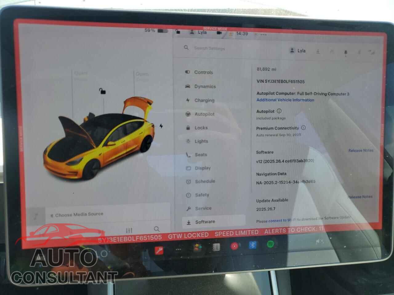 TESLA MODEL 3 2020 - 5YJ3E1EB0LF651505