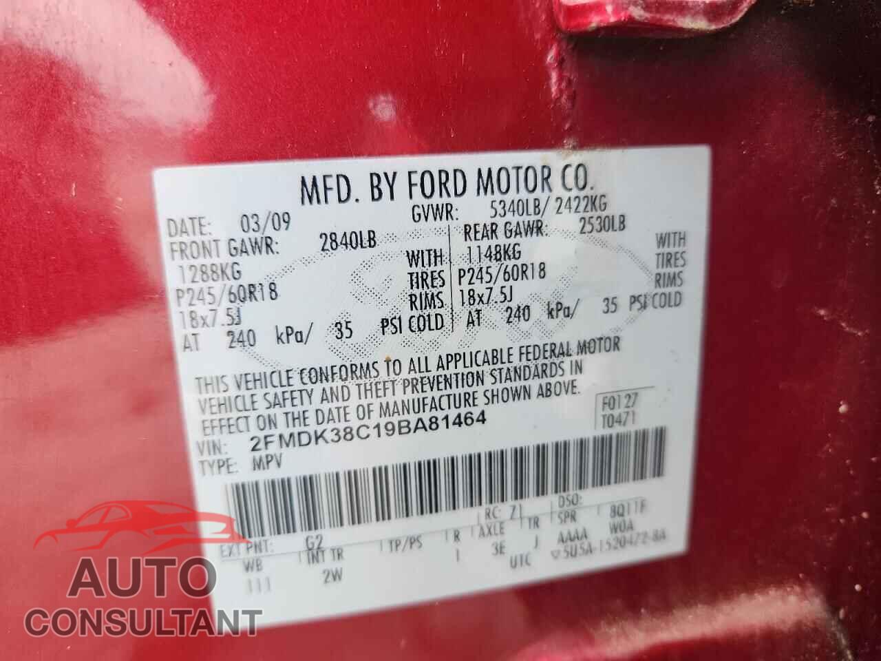 FORD EDGE 2009 - 2FMDK38C19BA81464