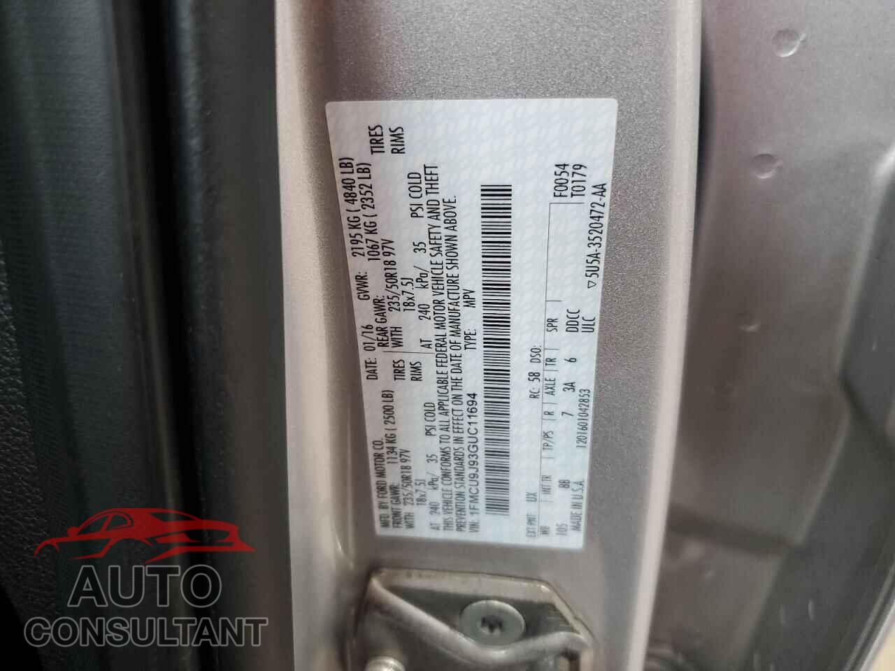 FORD ESCAPE 2016 - 1FMCU9J93GUC11694