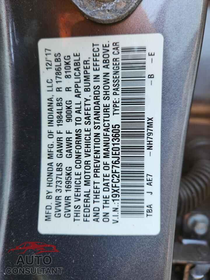 HONDA CIVIC 2018 - 19XFC2F76JE013605
