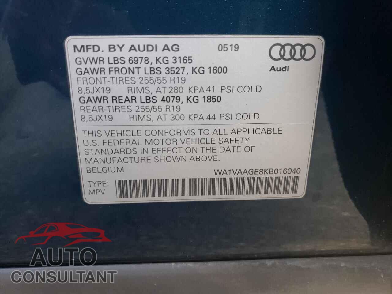 AUDI E-TRON 2019 - WA1VAAGE8KB016040