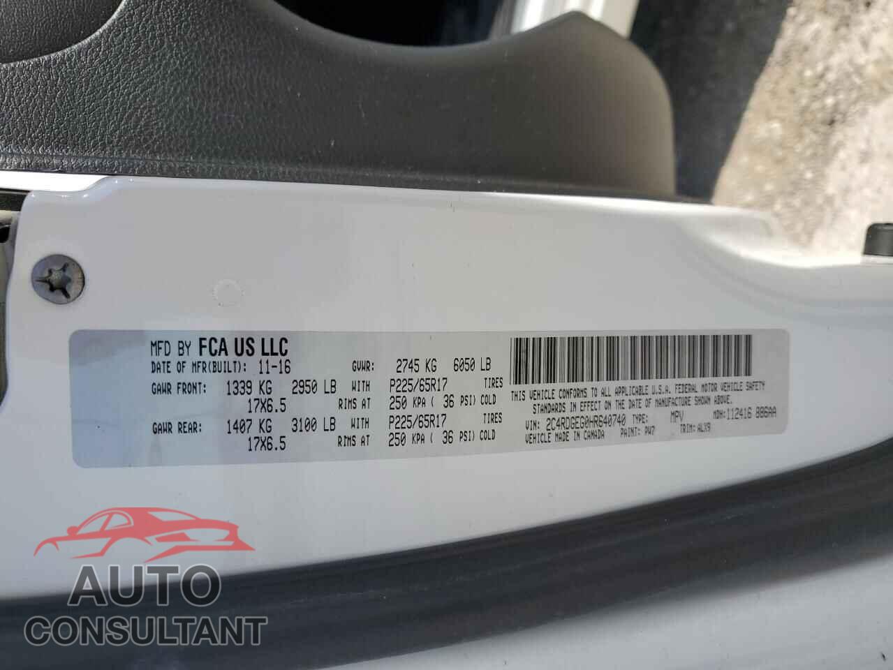 DODGE CARAVAN 2017 - 2C4RDGEG0HR640740