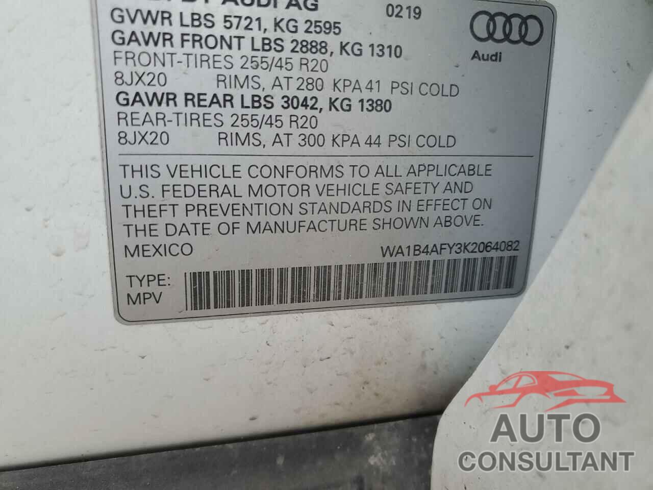 AUDI SQ5 2019 - WA1B4AFY3K2064082