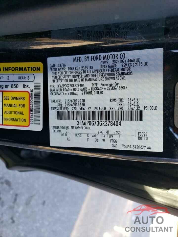 FORD FUSION 2016 - 3FA6P0G73GR378404