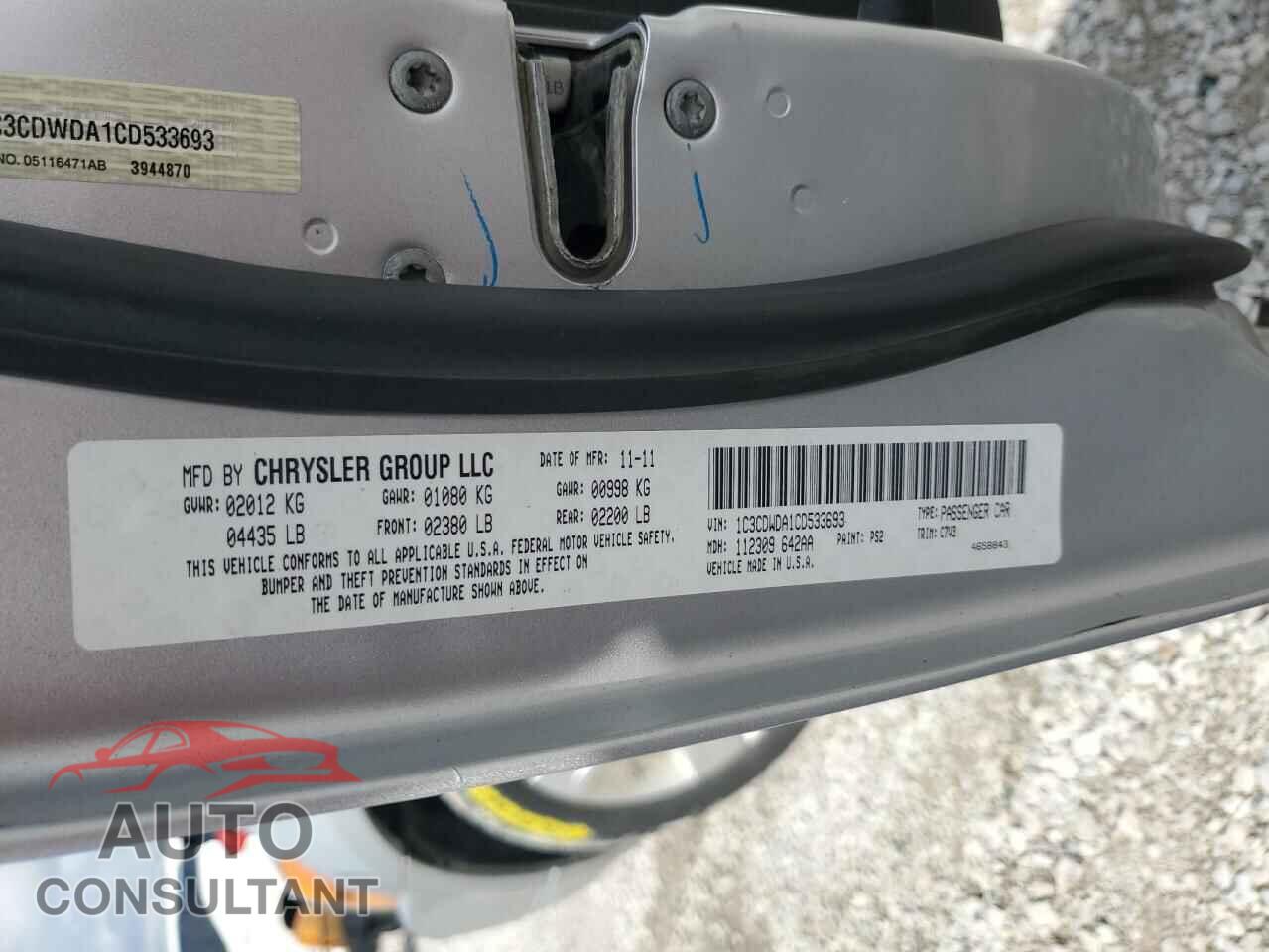 DODGE CALIBER 2012 - 1C3CDWDA1CD533693