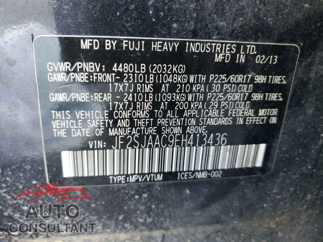SUBARU FORESTER 2014 - JF2SJAAC9EH413436