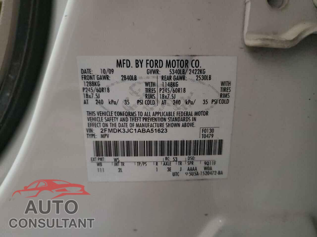 FORD EDGE 2010 - 2FMDK3JC1ABA51623