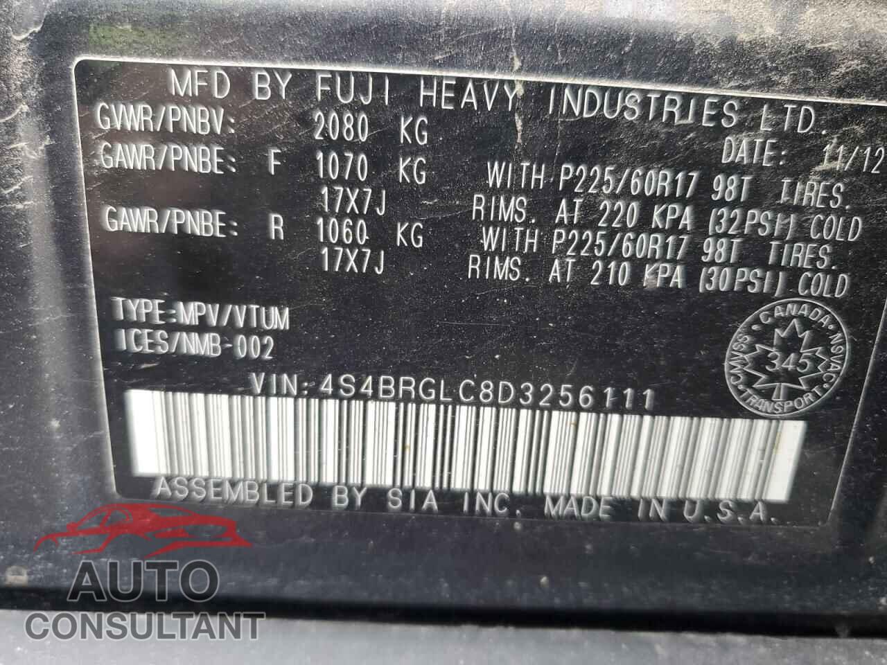 SUBARU OUTBACK 2013 - 4S4BRGLC8D3256111