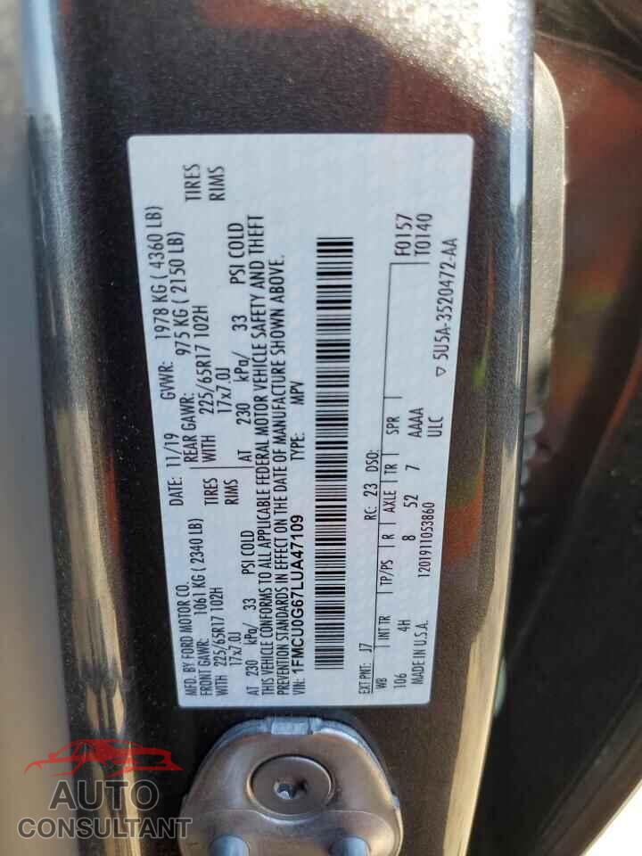 FORD ESCAPE 2020 - 1FMCU0G67LUA47109