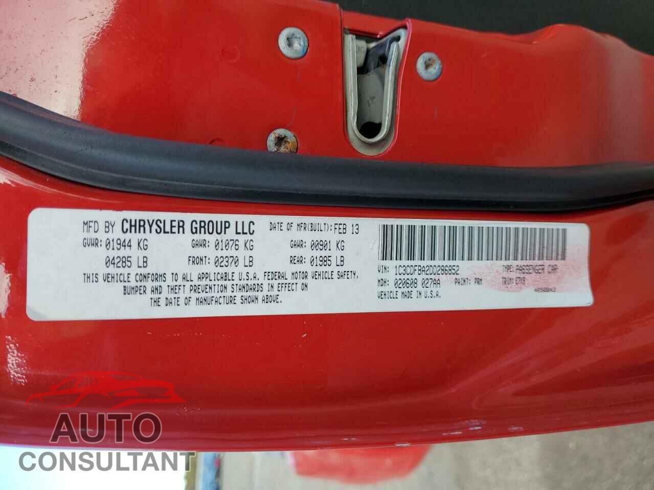 DODGE DART 2013 - 1C3CDFBA2DD286852