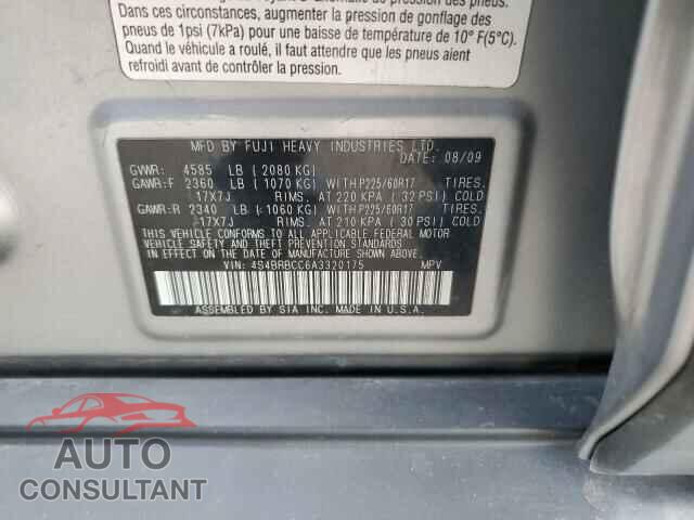 SUBARU OUTBACK 2010 - 4S4BRBCC6A3320175