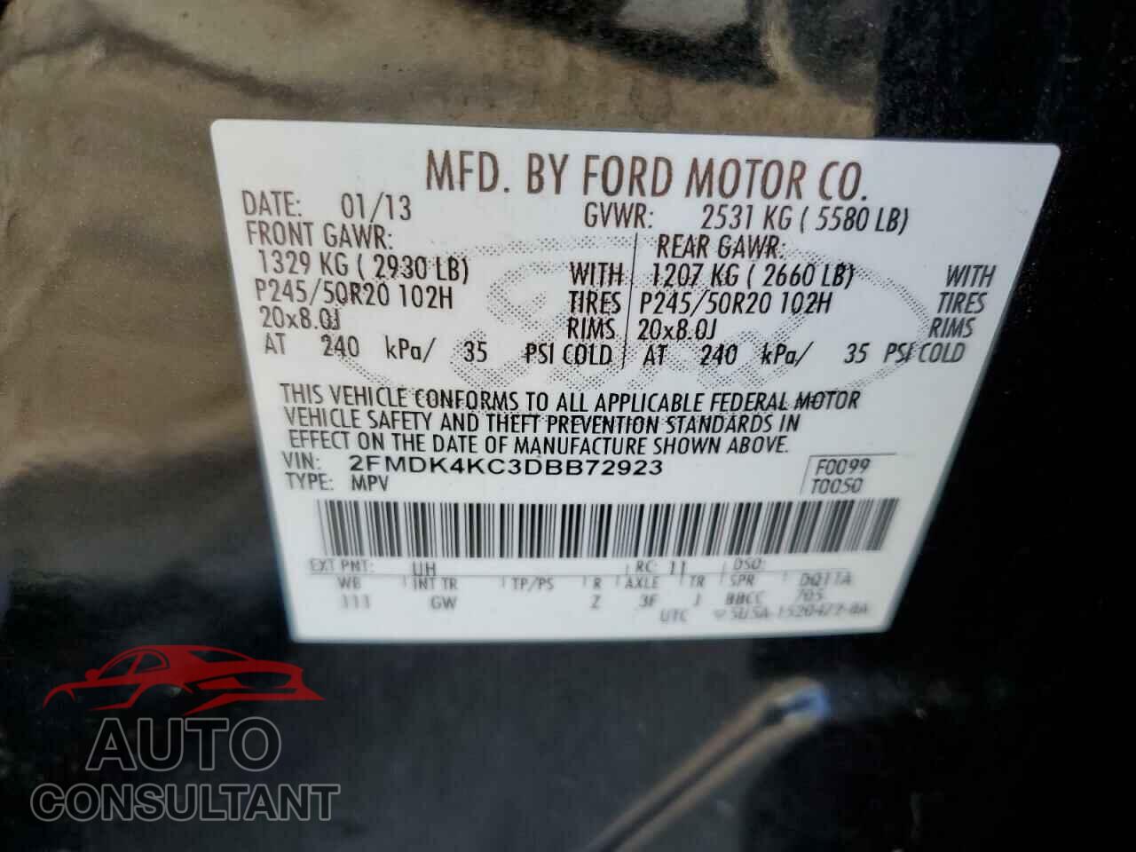 FORD EDGE 2013 - 2FMDK4KC3DBB72923