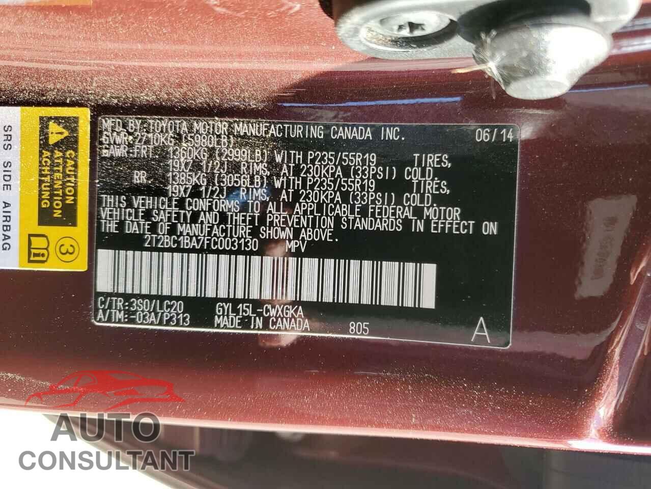 LEXUS RX450 2015 - 2T2BC1BA7FC003130