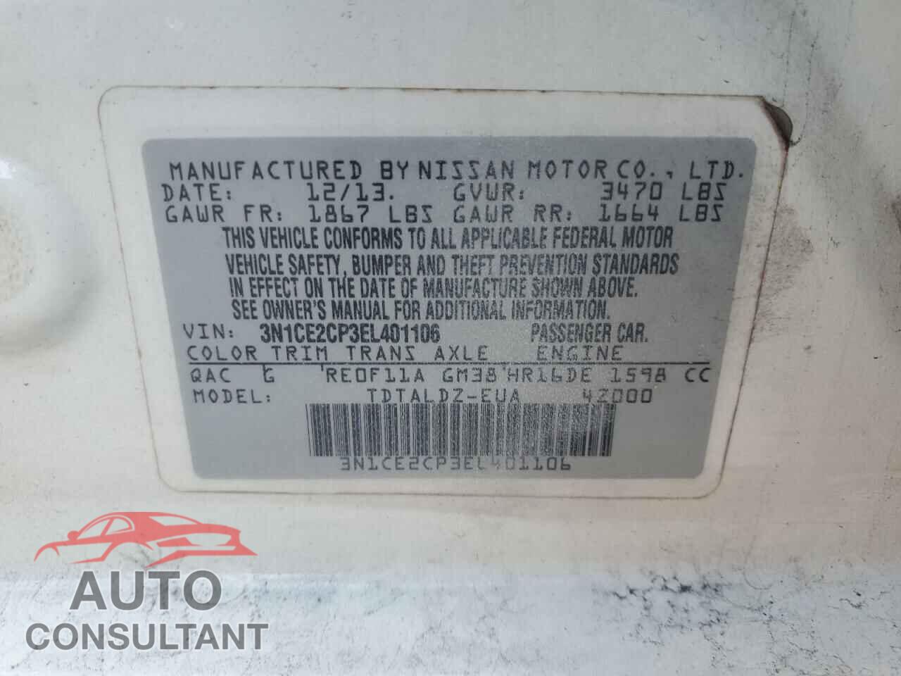 NISSAN VERSA 2014 - 3N1CE2CP3EL401106