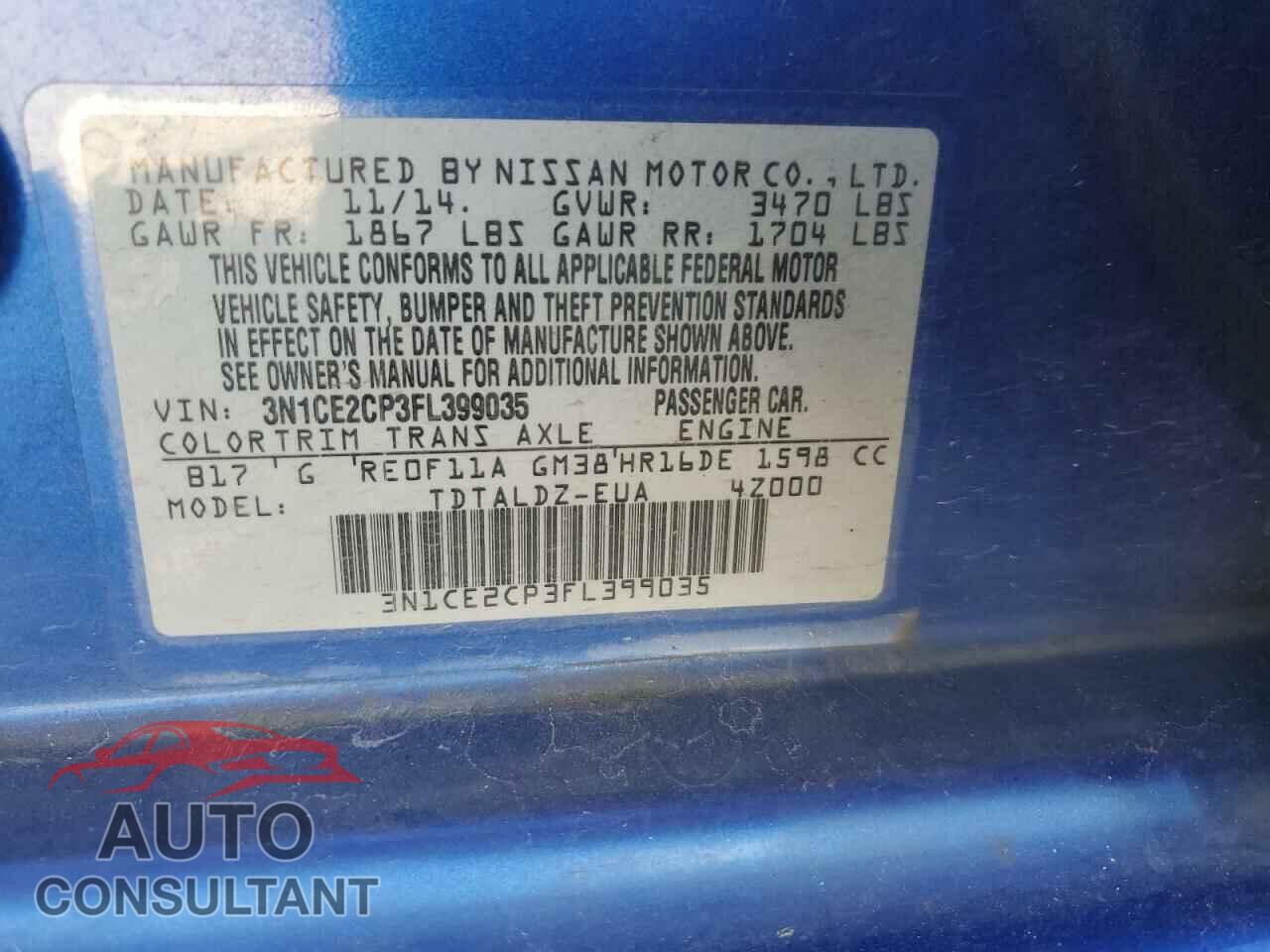 NISSAN VERSA 2015 - 3N1CE2CP3FL399035