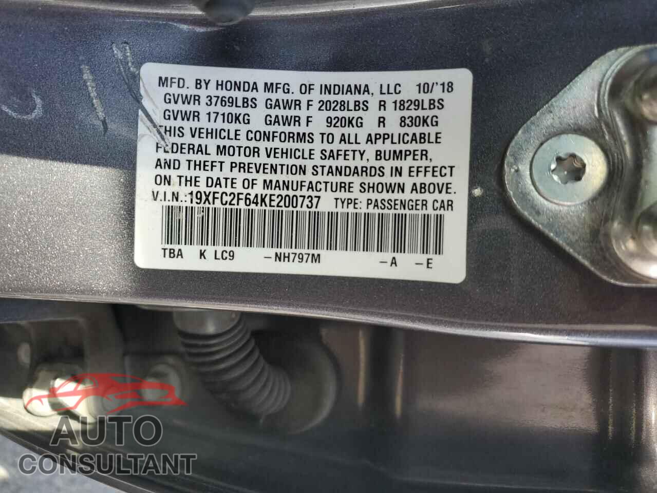 HONDA CIVIC 2019 - 19XFC2F64KE200737