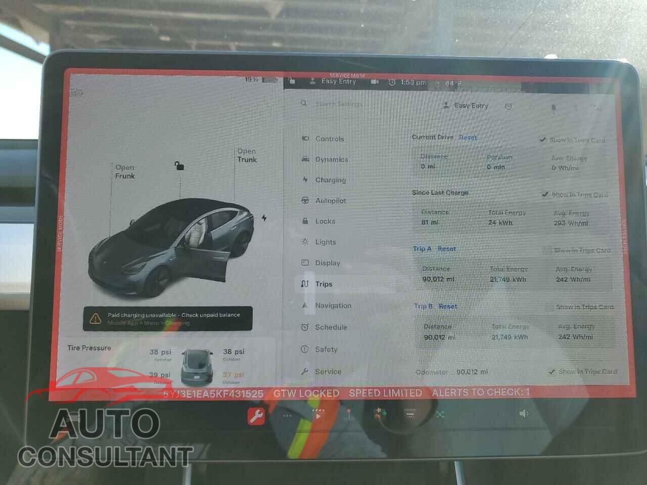 TESLA MODEL 3 2019 - 5YJ3E1EA5KF431525