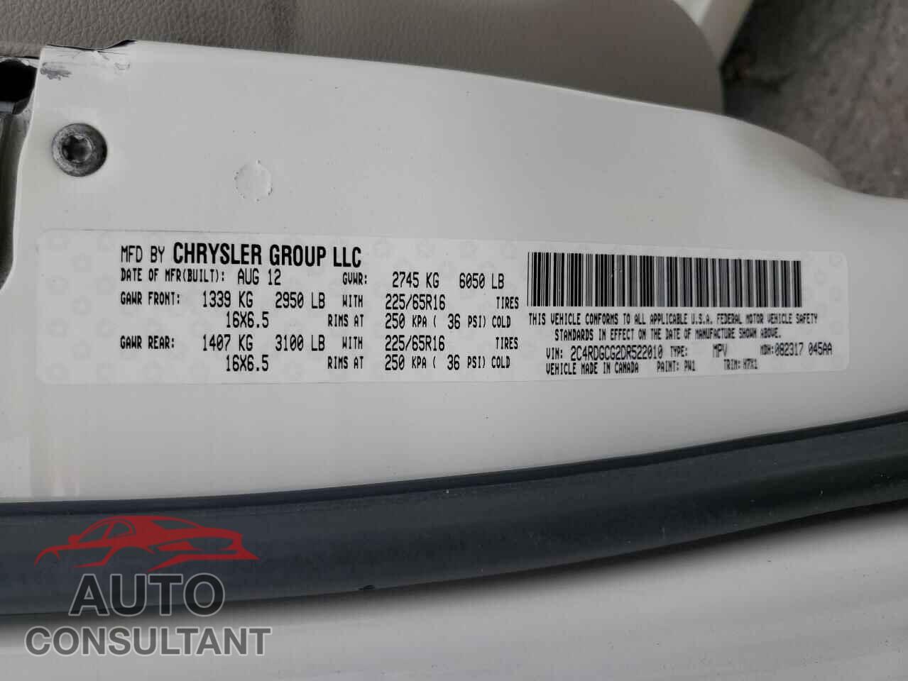 DODGE CARAVAN 2013 - 2C4RDGCG2DR522010