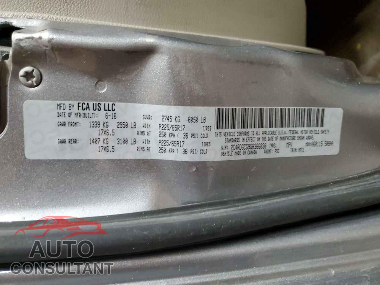 DODGE CARAVAN 2016 - 2C4RDGCG9GR366830