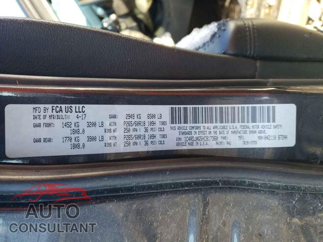 DODGE DURANGO 2017 - 1C4RDJAG5HC817360