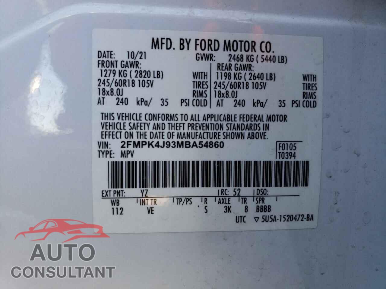 FORD EDGE 2021 - 2FMPK4J93MBA54860