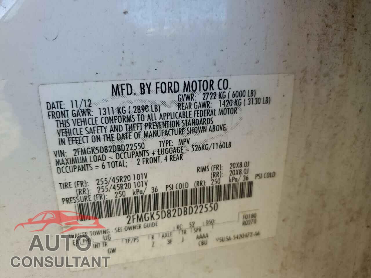 FORD FLEX 2013 - 2FMGK5D82DBD22550