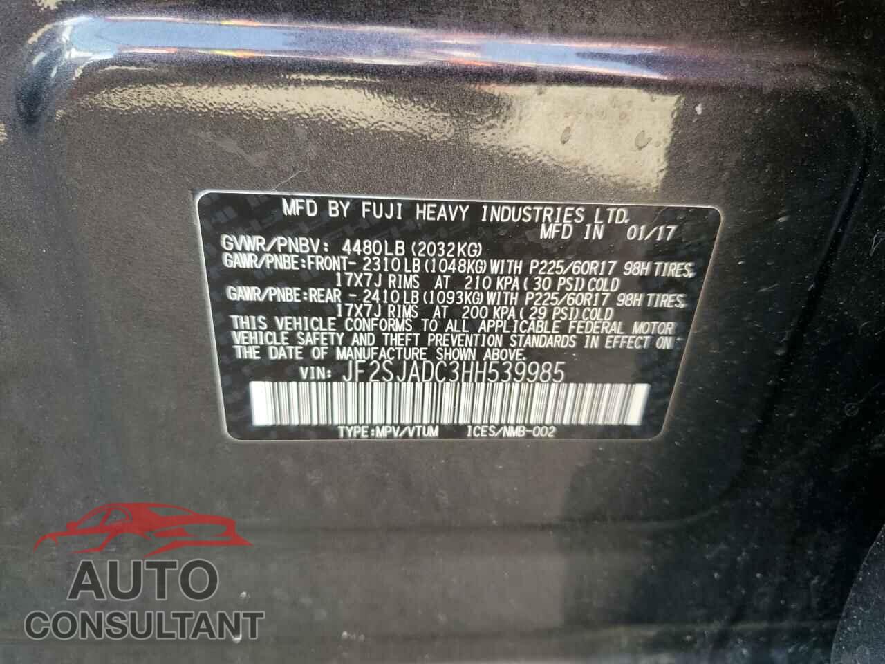 SUBARU FORESTER 2017 - JF2SJADC3HH539985