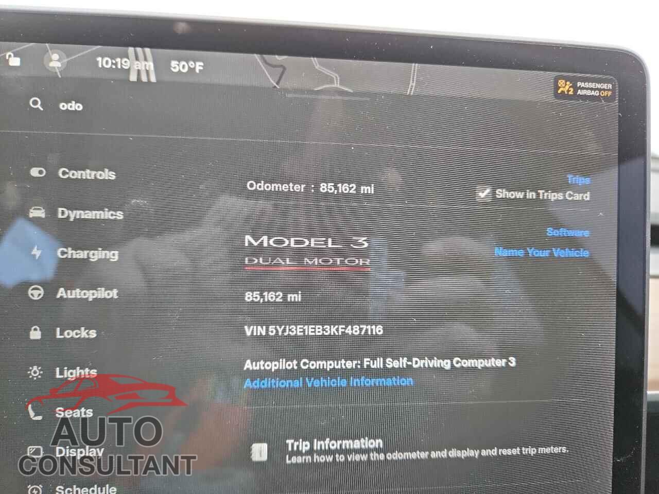 TESLA MODEL 3 2019 - 5YJ3E1EB3KF487116