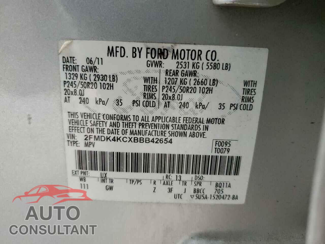 FORD EDGE 2011 - 2FMDK4KCXBBB42654