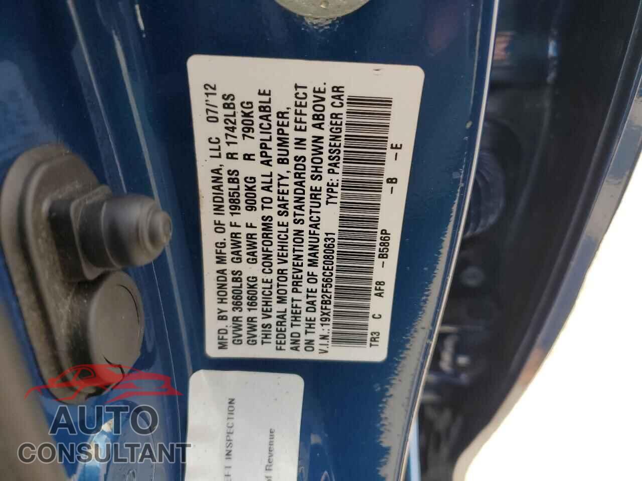 HONDA CIVIC 2012 - 19XFB2F56CE080631