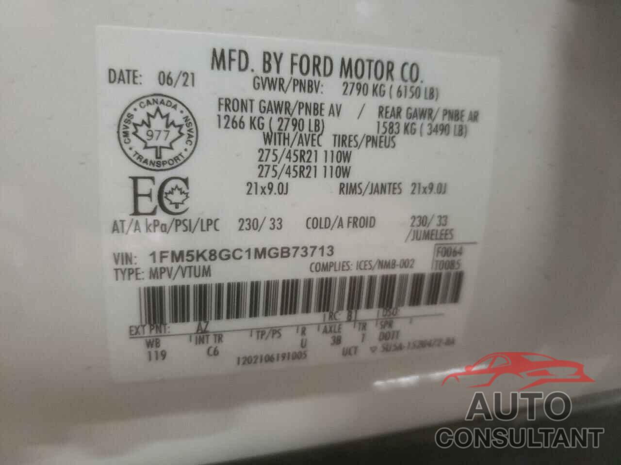 FORD EXPLORER 2021 - 1FM5K8GC1MGB73713