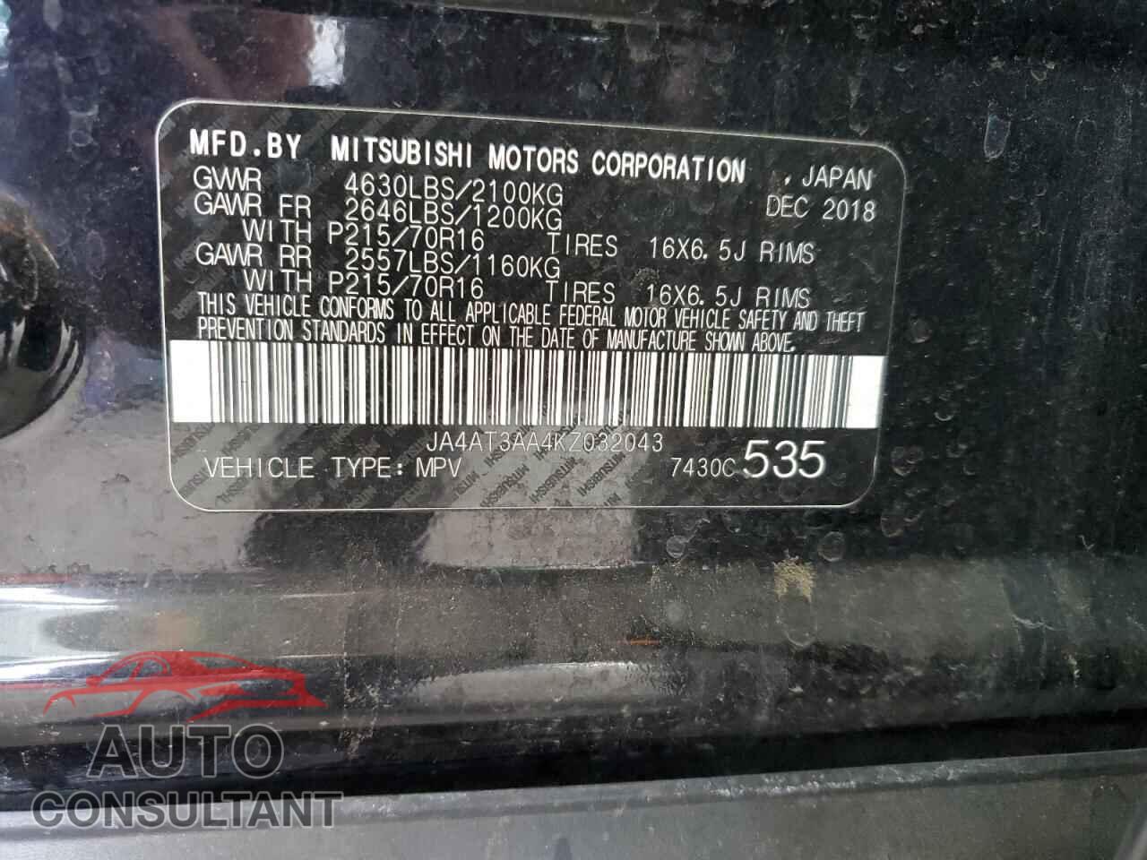 MITSUBISHI ECLIPSE 2019 - JA4AT3AA4KZ032043