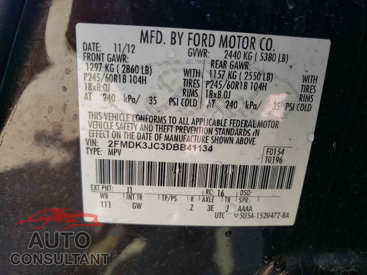 FORD EDGE 2013 - 2FMDK3JC3DBB41134
